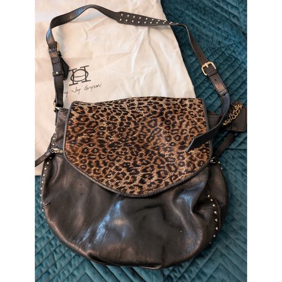 Olivia Harris By Joy Gryson OH Black Leather Hobo Bag Purse Animal Print Accent - Picture 6 of 16